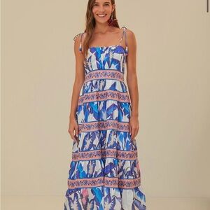 FARM Rio Blue Floral Midi Dress, Size S